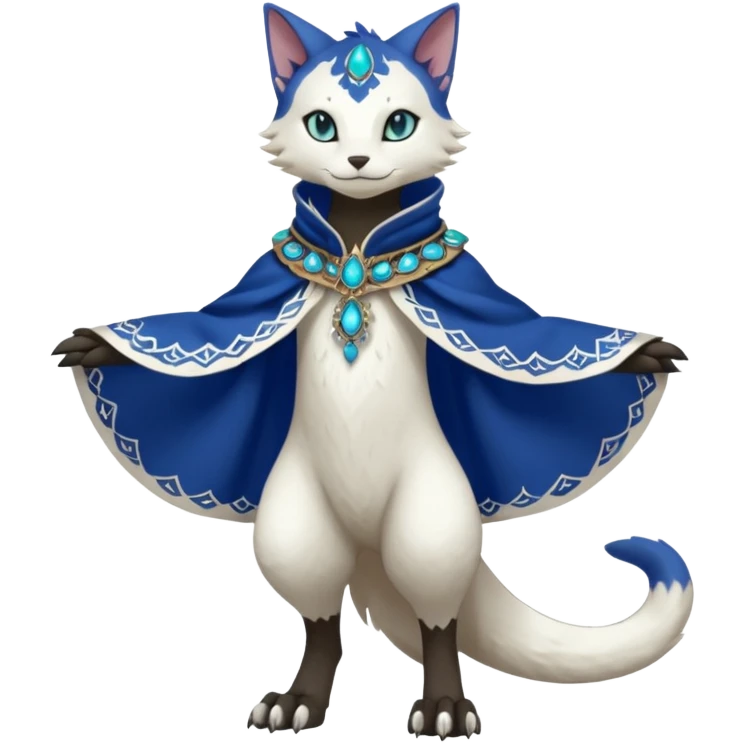 Kawaii cute beautiful pretty elegant divine edgy feline-vernid-sergal-Fakémon-Pokémon-Digimon-fursona-animal-creature, full body, with intricate detailed markings, Embroidered capelet, silken shawl emoji