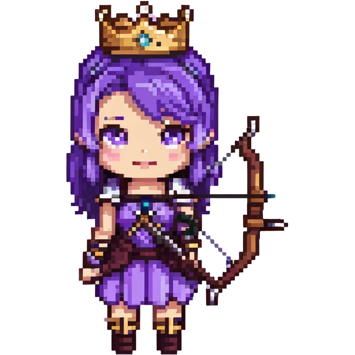 Archer Queen from Clash of Clans with purple hair, crown, bow and arrow, purple outfit emoji