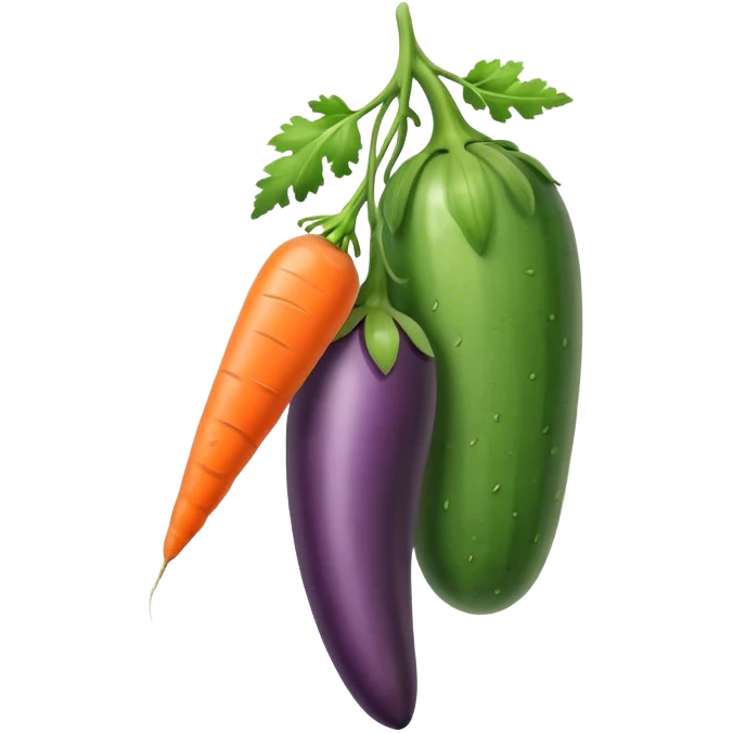 eggplant, cucumber, carrot, hanging emoji