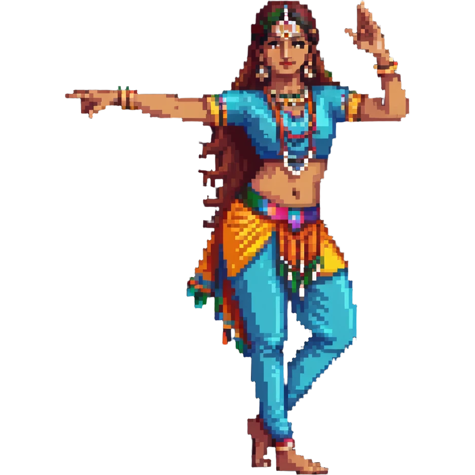 Indian dancer with expressive hand gestures, bright costume emoji