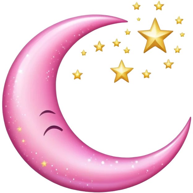 shiny pink crescent moon with sparkles emoji