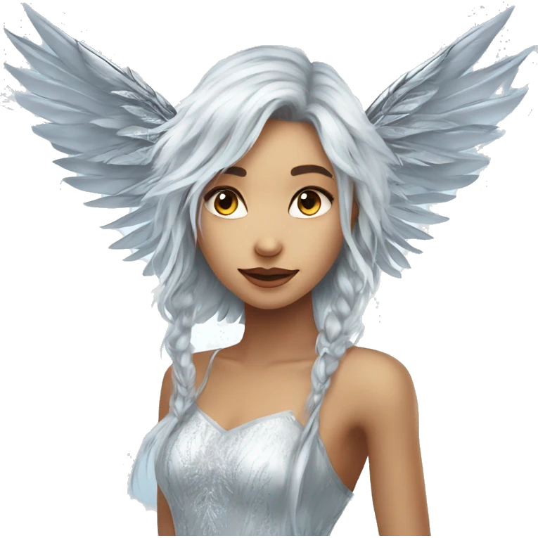 big wings, silver, feather, icy ,snowflake, Beautiful, fairy, long hair emoji