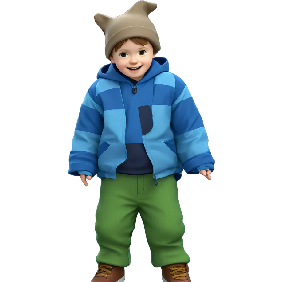 smiling boy with car hat emoji