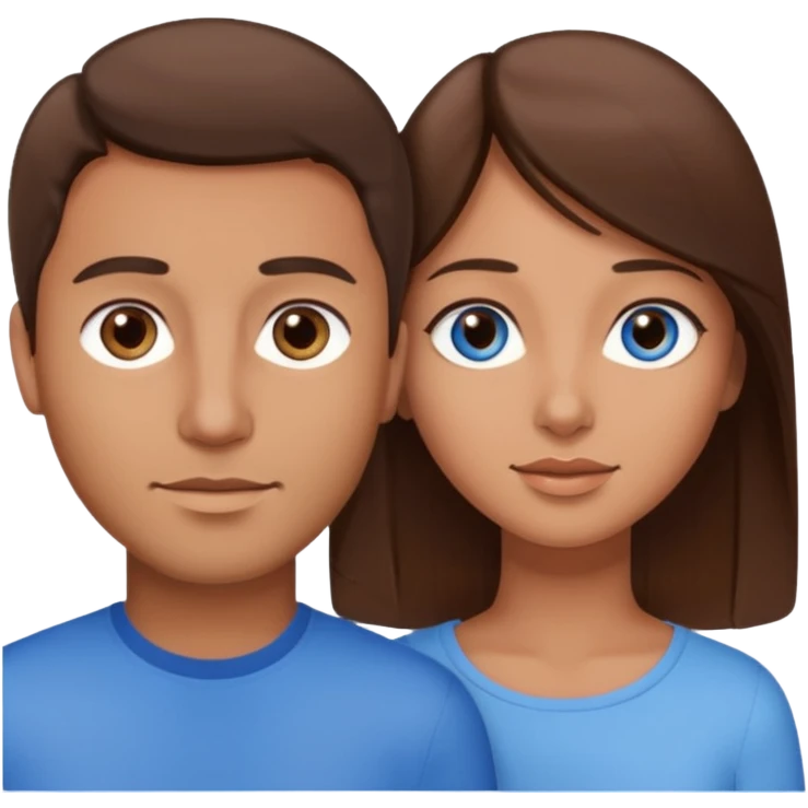couple homme cheveux raide châtains, yeux bleu et femme cheveux raide chatains, yeux marron emoji