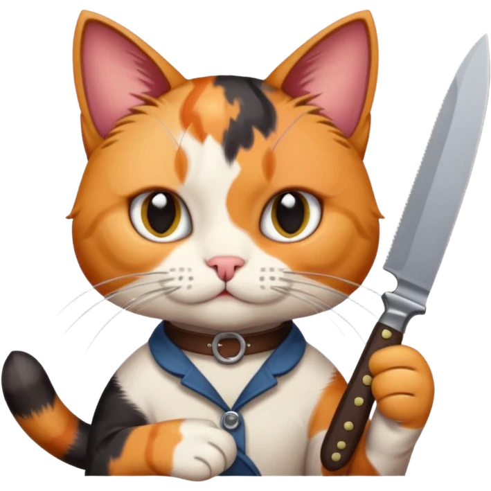 Elinde bicak olan caliko cinsi bir kedi emoji