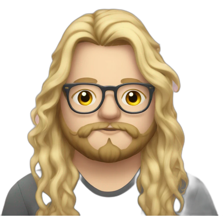 Chubby non binary Big lebowsky round glasses long blond hair chaotic beard vaporizer emoji