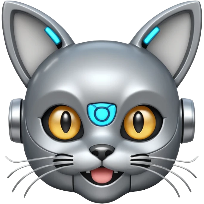 robot looking surprised with cat ears and looks funny emoji