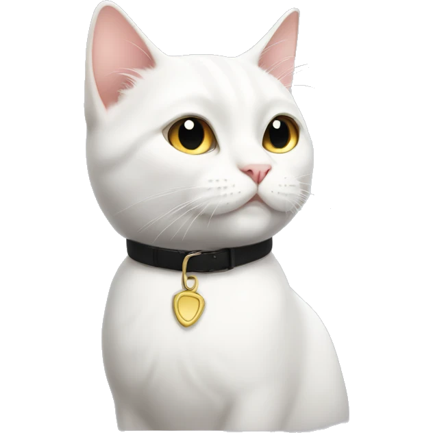 White cat, not fat, black collar, the cat is white and smooth, not fluffy emoji
