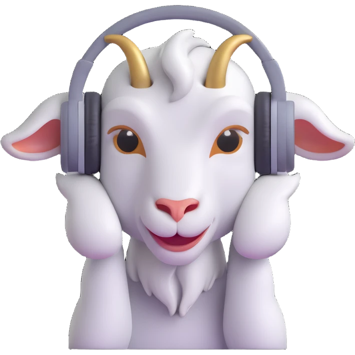 cool grey goat gamer with headphones, vibrant and expressive, 3D emoji style emoji