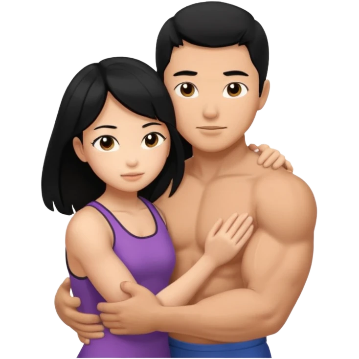 muscle Asian Man black hair hugging girl with black hair emoji
