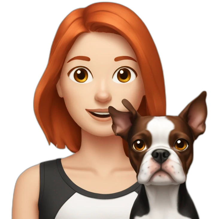 redhead with two boston terriers emoji