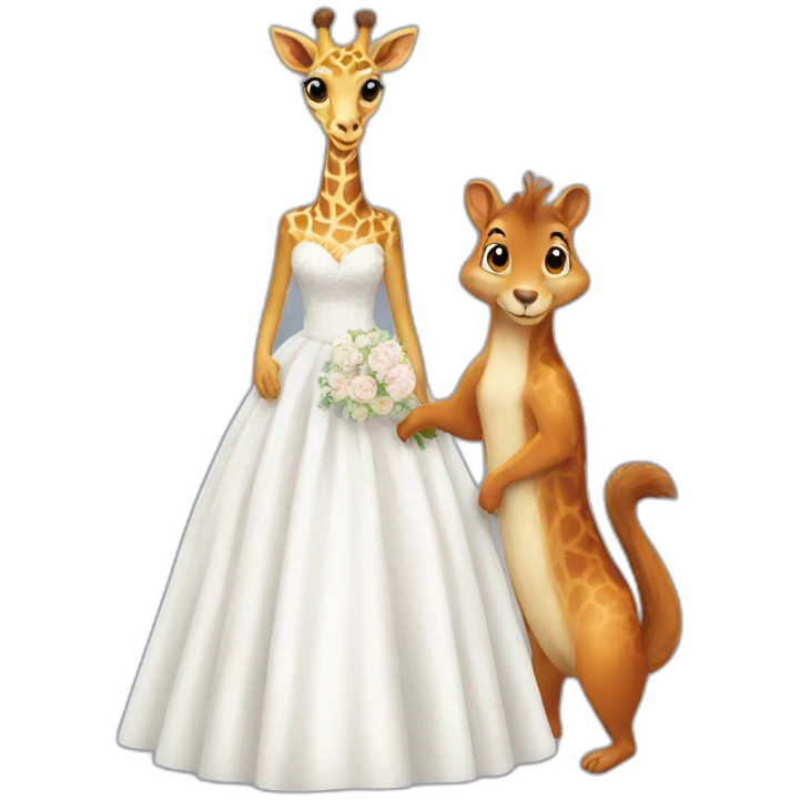 Giraffe and squirrel in wedding dress emoji