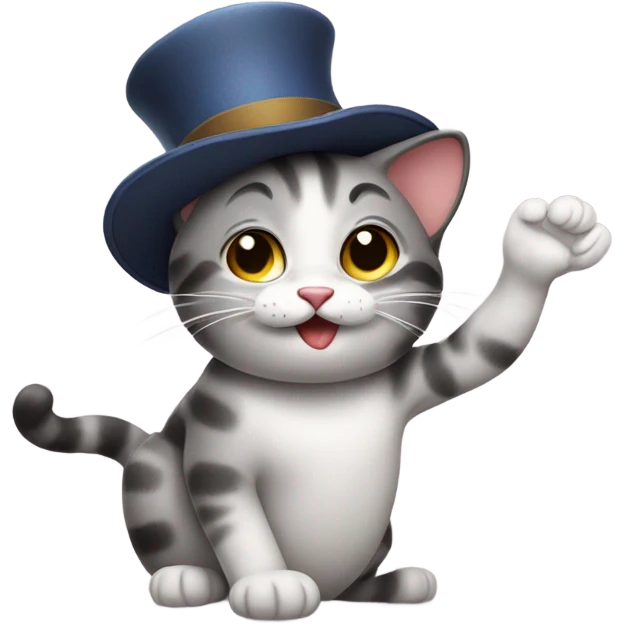 Cat wearing a hat taking it off, tipping it to the crowd  emoji