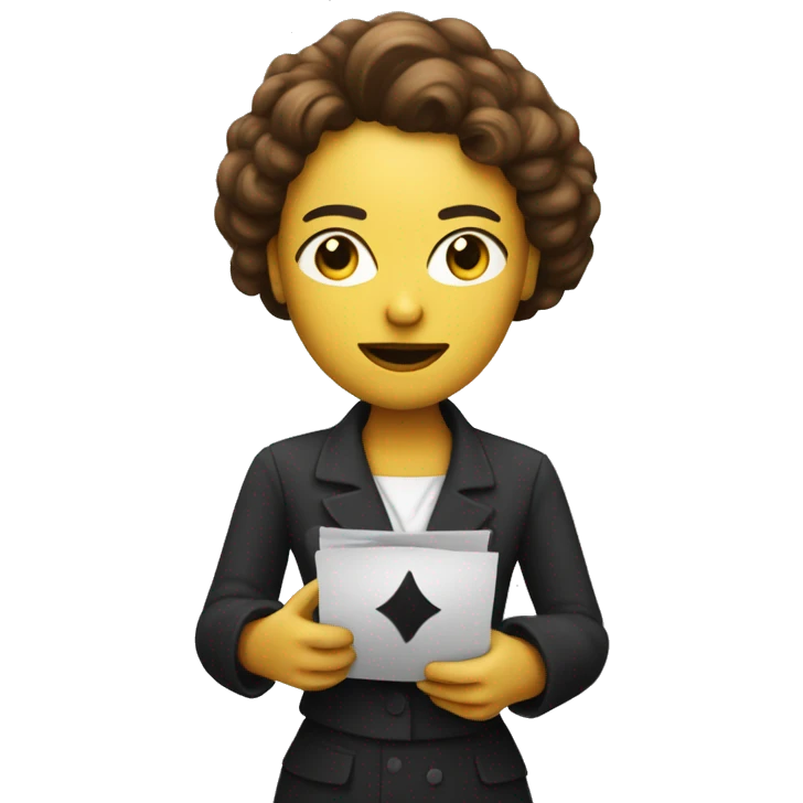 A theater actress holds a chatbot in her hands emoji