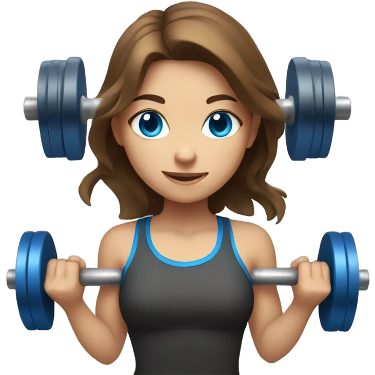 Girl lifting weights, brown hair and bright blue eyes  emoji