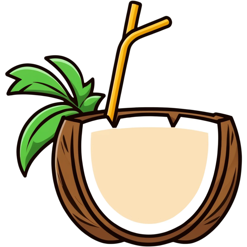 cut open coconut drink with straw emoji