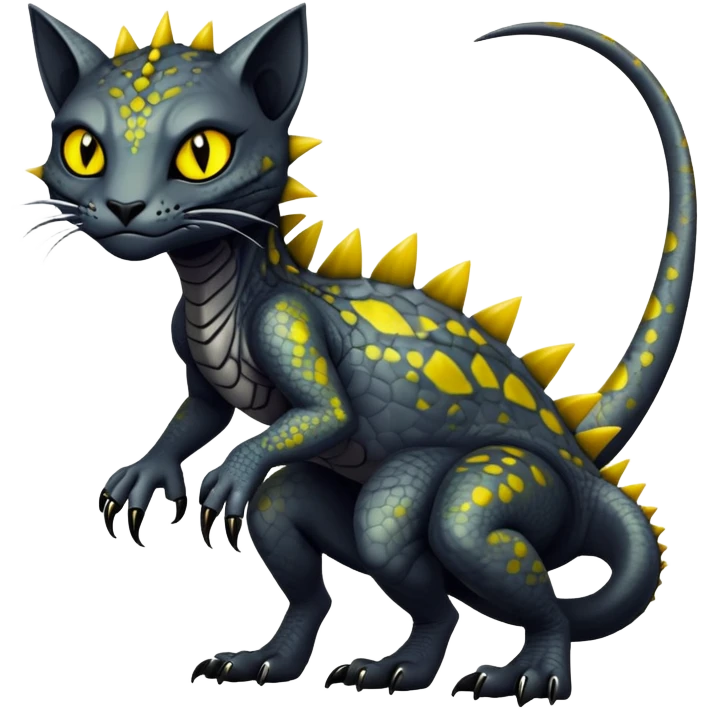 a dark gothic edgy reptilian feline-vernid-fionbri-creature with splash patterns full body emoji