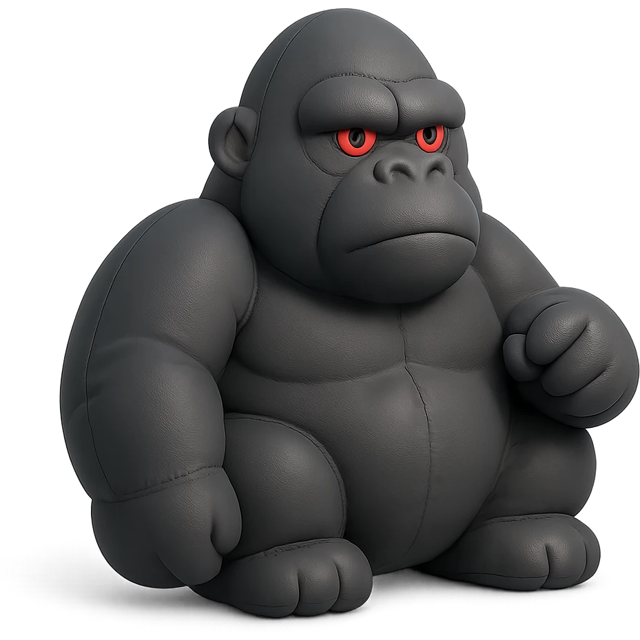 dark gray gorilla with red eyes, holding a blunt, relaxed expression emoji