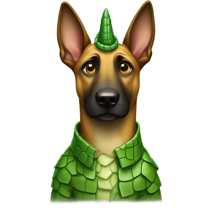 a malinois with a crocodile costume emoji