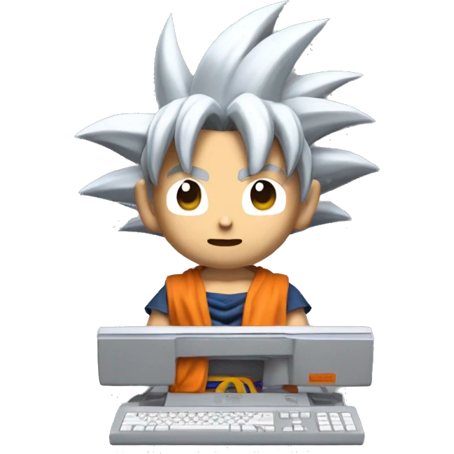 imagine goku in 3D with a gray aipon computer
 emoji
