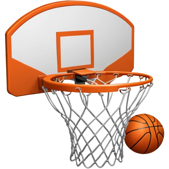 A close-up of a basketball shield and hoop with the ball swishing through the net, captured mid-air. The background emphasizes the tension and excitement of the moment, with the rim and net in sharp focus, showcasing the precision and skill of the sport. emoji