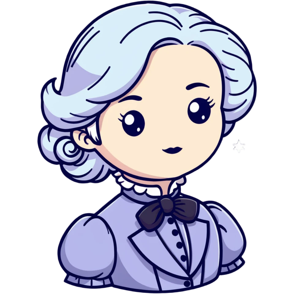 Victorian character with pale skin, white hair, and star-shaped eyes in elegant Victorian attire emoji