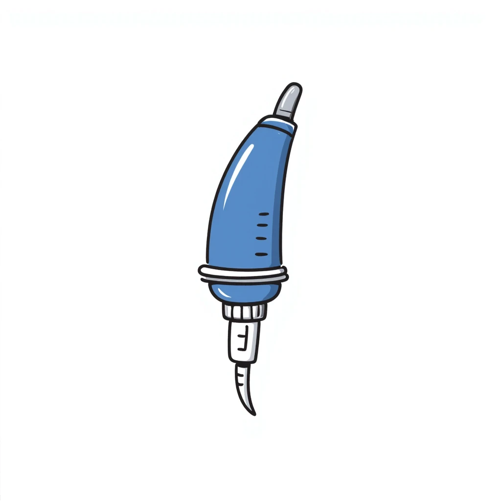 Hand-drawn blue VO2 max mouthpiece with breathing valve and measurement tube emoji