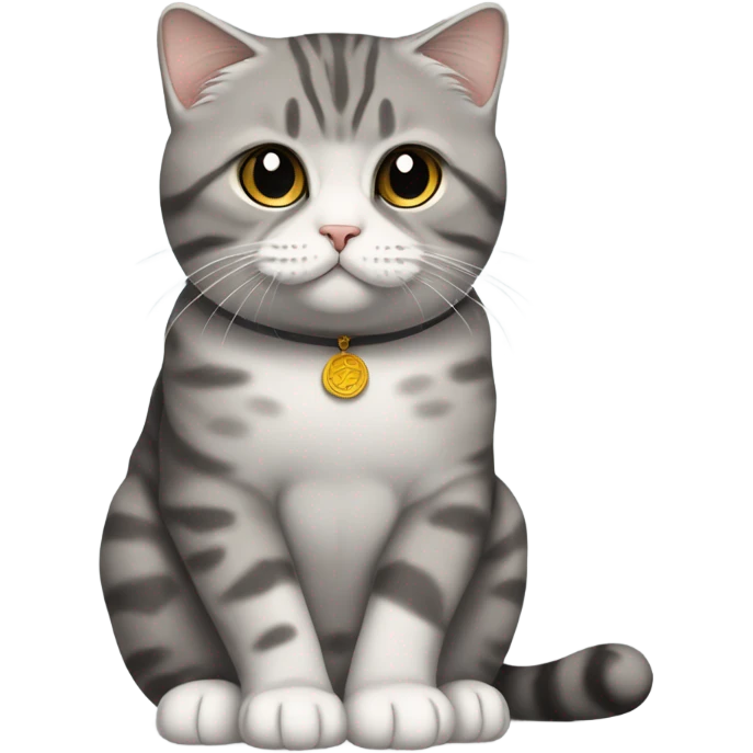Scottish fold cat grey black tabby sitting like Buddha  emoji