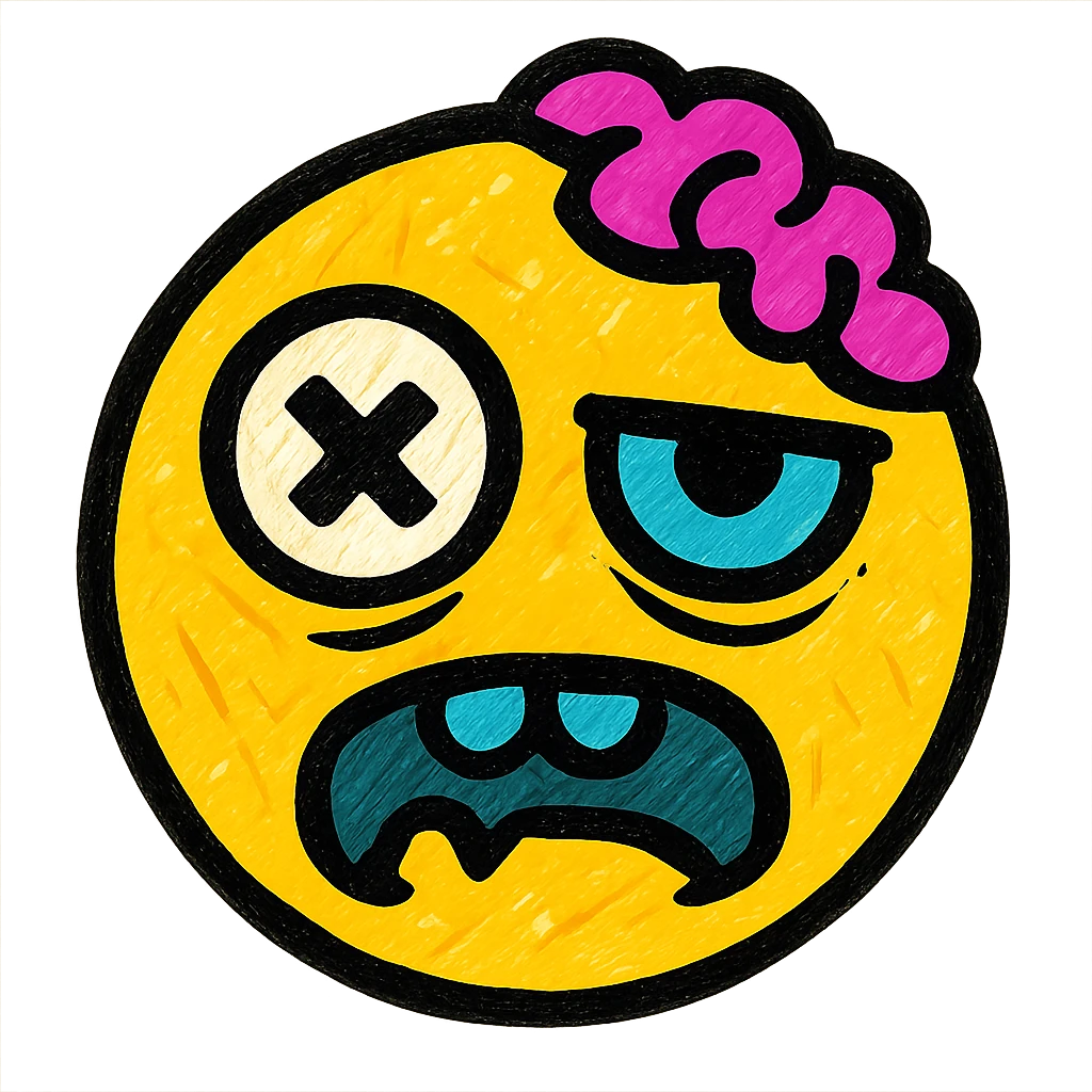 zombie face emoji, pop colors style, bright and bold, expressive eyes emoji