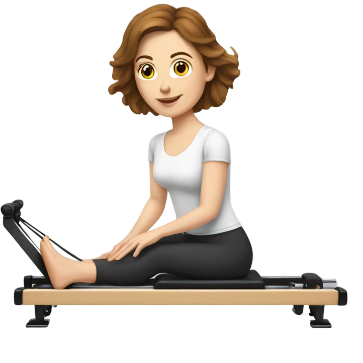 White woman with brown hair on pilates reformer  emoji