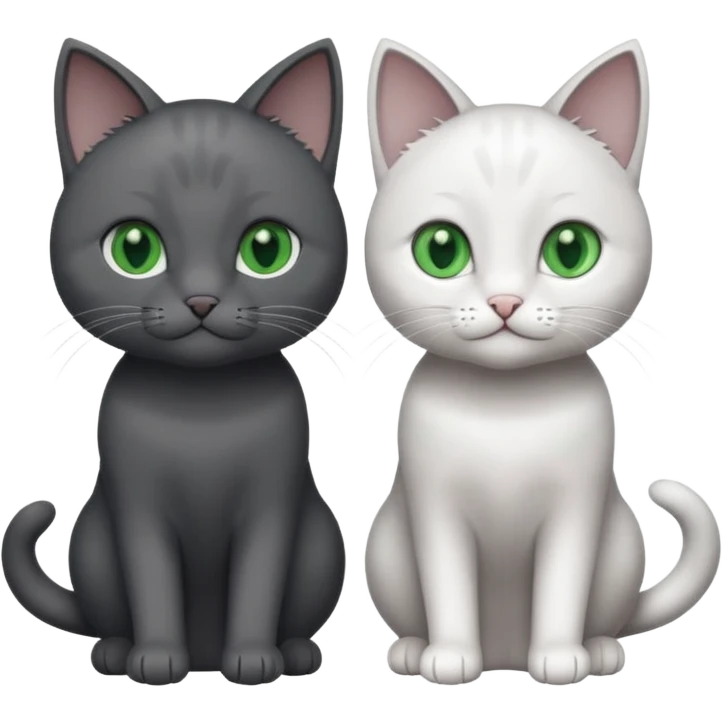 2 different coloured small cats including one dark grey and white cat and one completely solid dark grey cat with green eyes and only white paws emoji