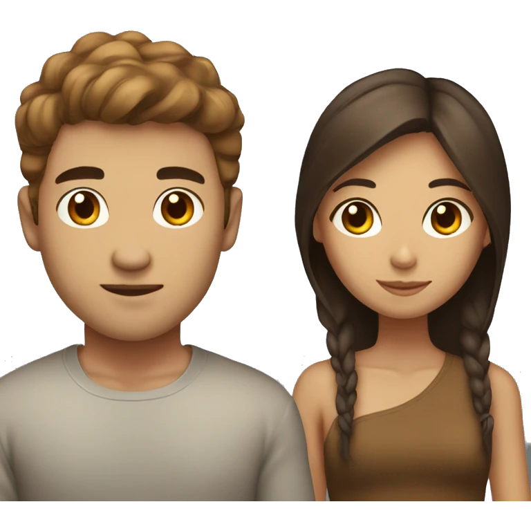 Brown haird asian girl with brown haired guy emoji