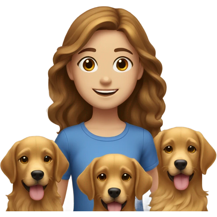 smiling girl with brown hair with golden retrievers  emoji