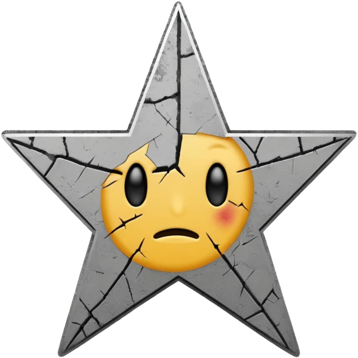 Minimalist emoji-style sticker of a cracked Walk of Fame star with a faint claw mark coming from below, grayscale and ash tones


 emoji