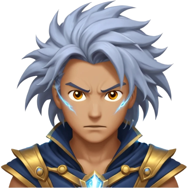 storm rider portrait, head and shoulders only, wind-swept hair, crackling lightning aura, storm clouds swirling behind, intense glowing eyes, epic fantasy vibe, 3D cartoon, mobile game icon style, clean background, no text, no watermark
 emoji