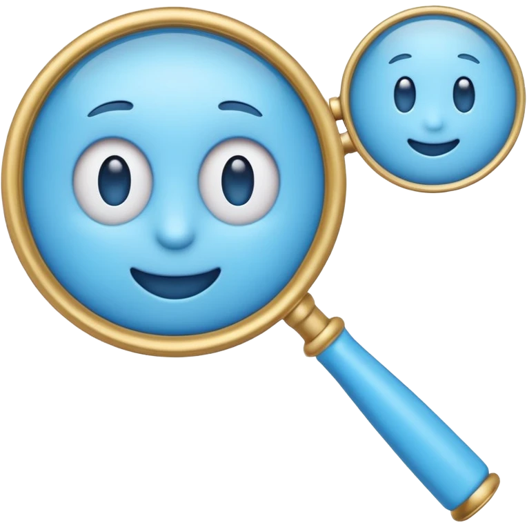 A toy-like 3D blue magnifying glass emoji, chunky proportions, soft plastic texture, bright sky-blue color, subtle highlights, simple and playful emoji style, clean background, centered emoji