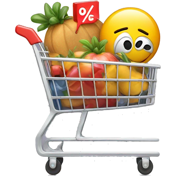 a shopping cart with discount symb emoji