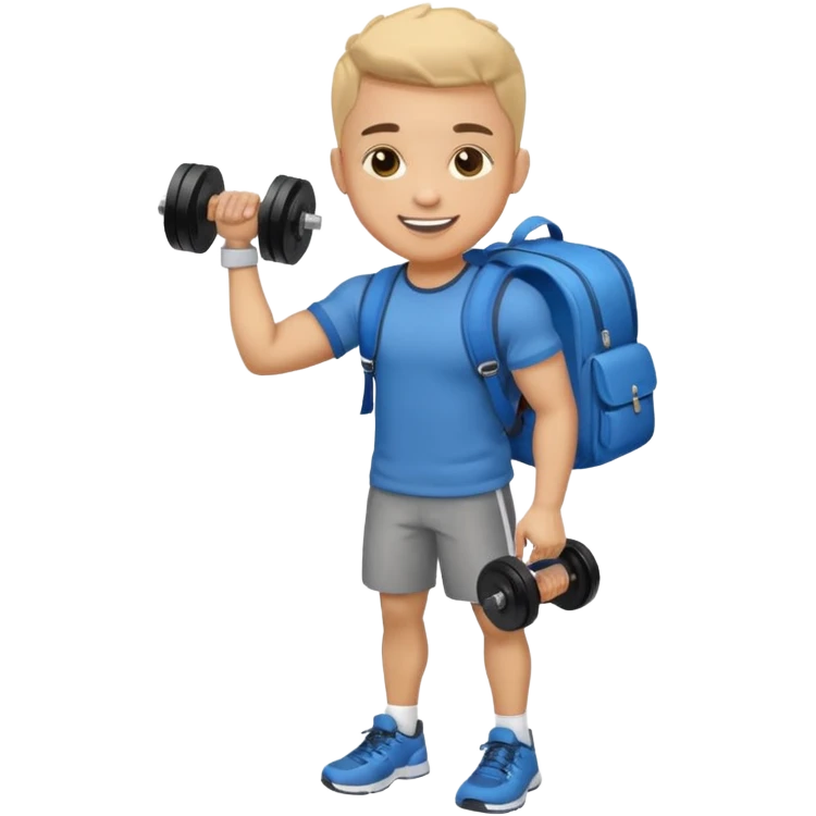 light skin student with school bag on back and dumbell in hand emoji
