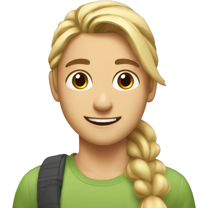 Woman and man smiling, woman has straight Brown hair in a ponytail, slightly sunkissed skin, man has blonde long hair which are in a ponytail, slightly sunkissed skin emoji