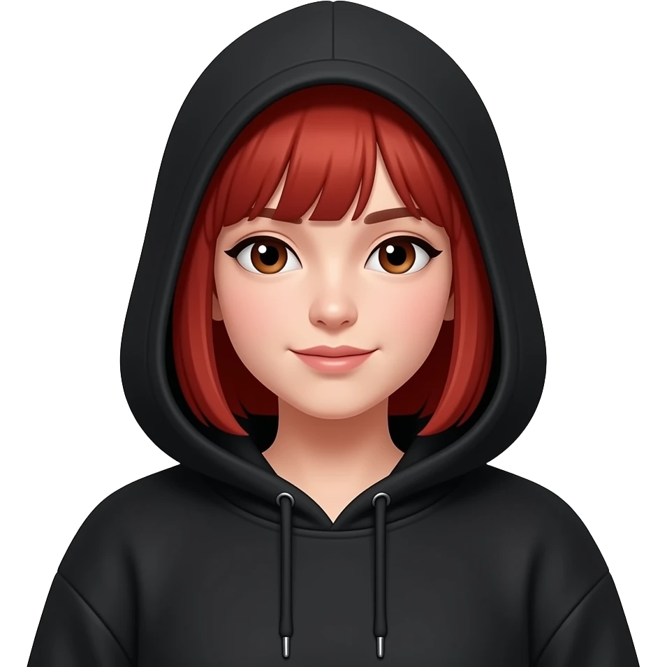 wide shoulders girl in red  hairs bang wear black hood emoji