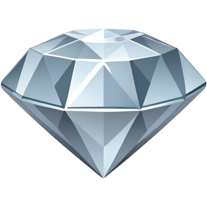 A faceted diamond emoji made of silver chrome, smooth reflective surfaces, soft metallic shine, minimalistic and clean design, iOS emoji style, centered on white background, soft studio lighting emoji