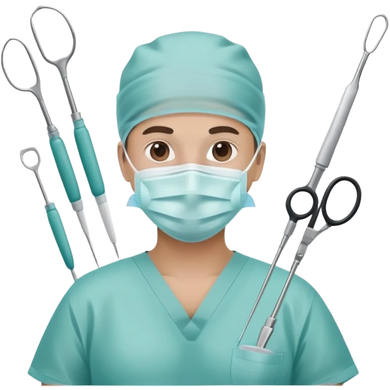 Surgeon in operating room with surgical mask and tools emoji