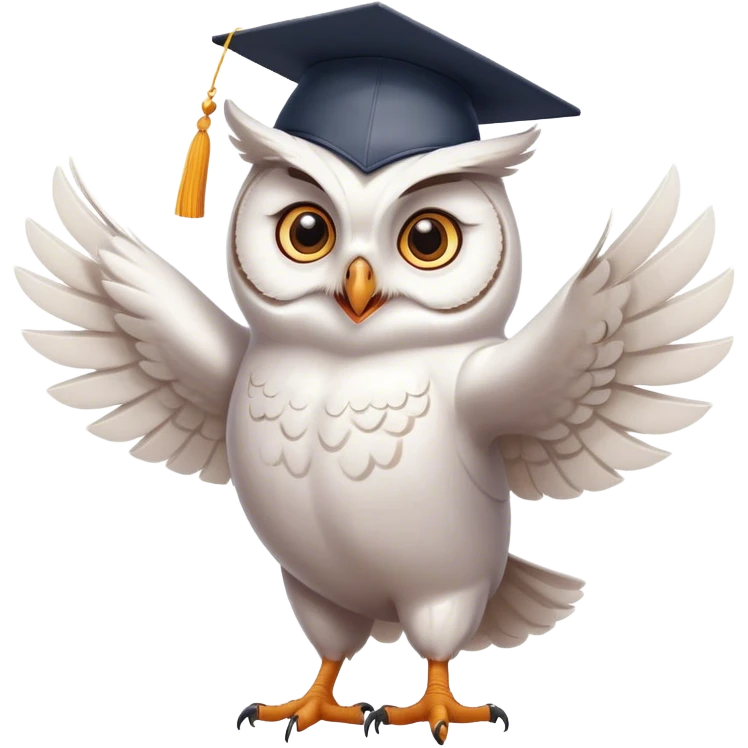 happy white Owl dancing with graduation hat and diploma in claws emoji