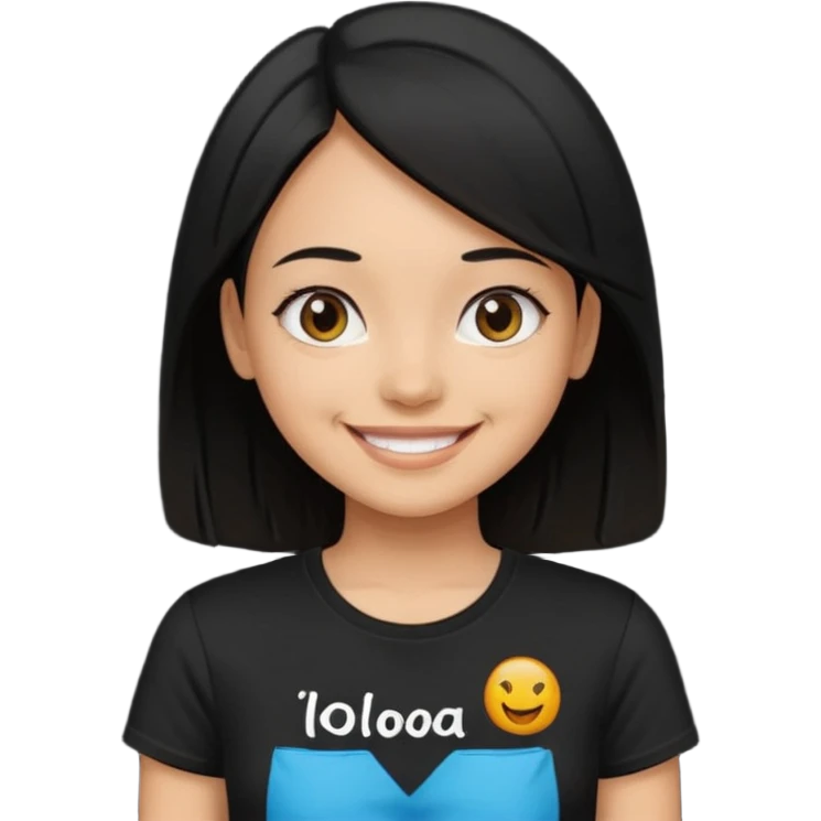 a pretty bratz girl with straight black hair,  wearing a black tshirt emoji