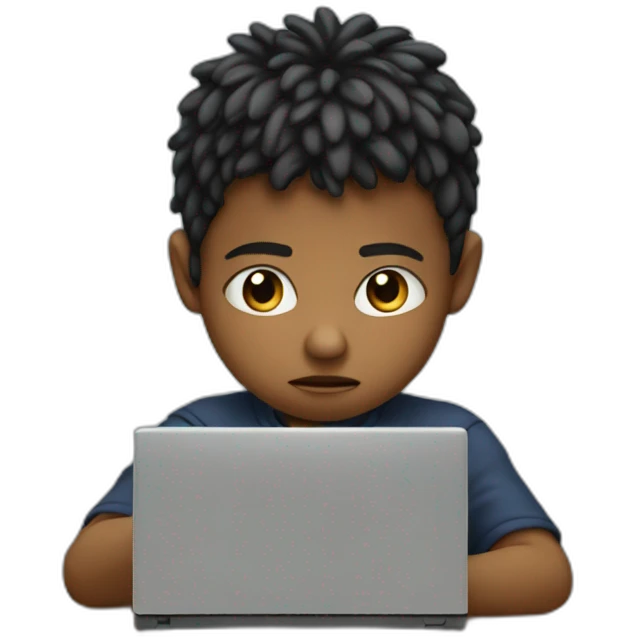 sad kid pointing at computer emoji