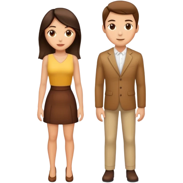 Chest upwards view of attractive brunette man and woman with light tan skin standing next to each other emoji