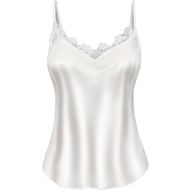 Realistic isolated side view white lace silk camisole.  emoji
