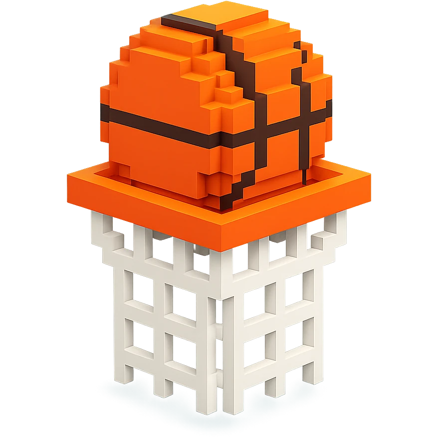 A voxel-style basketball in a net emoji