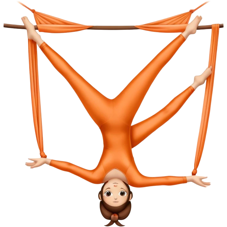 A girl with peach skin and brown hair doing aerial silks in the style of the IOS emojis emoji