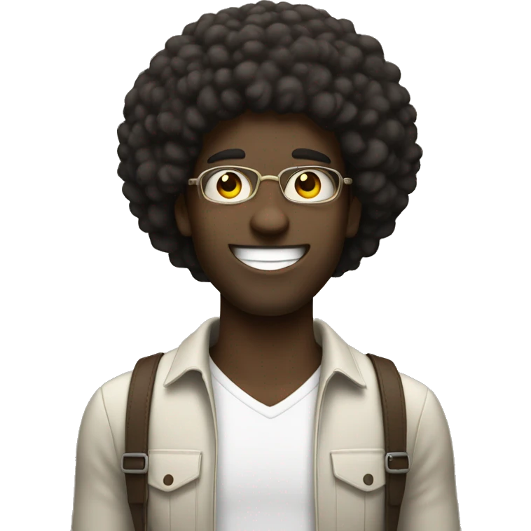 happy black guy with afro holding peace sign emoji